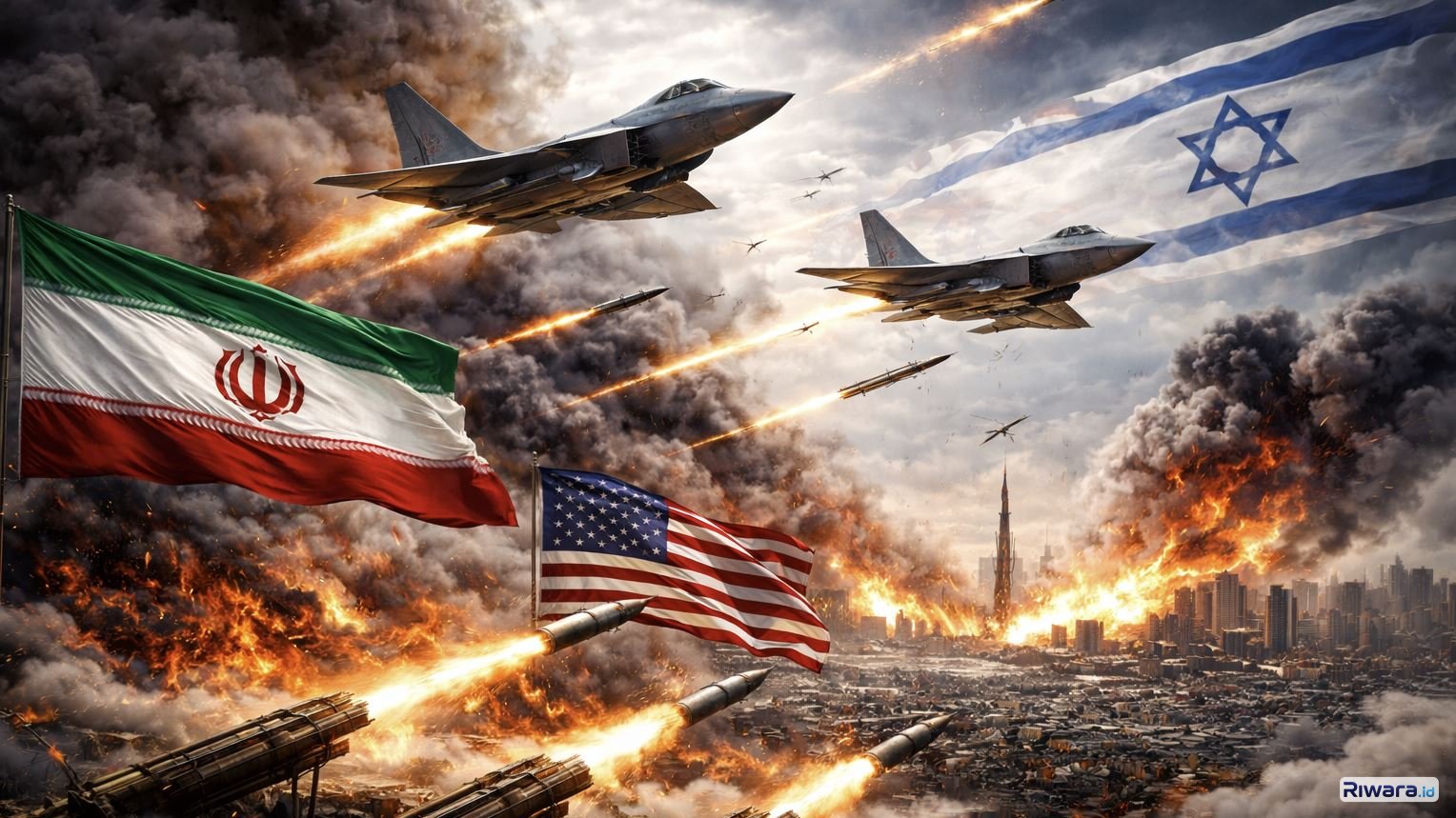 Ilustrasi perang Timur Tengah dibuat dengan bantuan AI